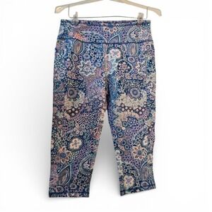 Talbots Womens Capri Legging Paisley Floral Cotton Stretch Blue Pink Size M